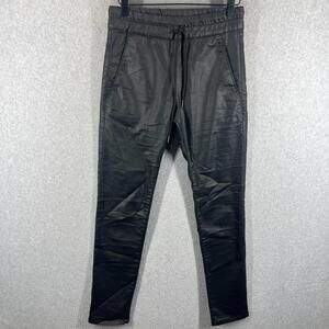 Bevy Flog Pants Women Size 24 X 28 Shely Shiny Black Drawstring Straight Pull On